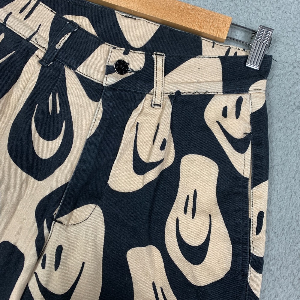 Lazy Oaf Wavey Faces Pants Unisex US 2 Beige Black High Rise Pleated Relaxed Fit - Picture 4 of 12